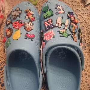 Blue Crocs with Colorful Charms